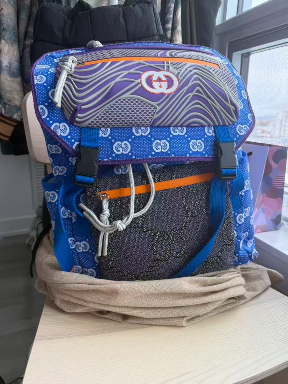 Gucci Panelled Double Buckle Backpack GG Jacquard